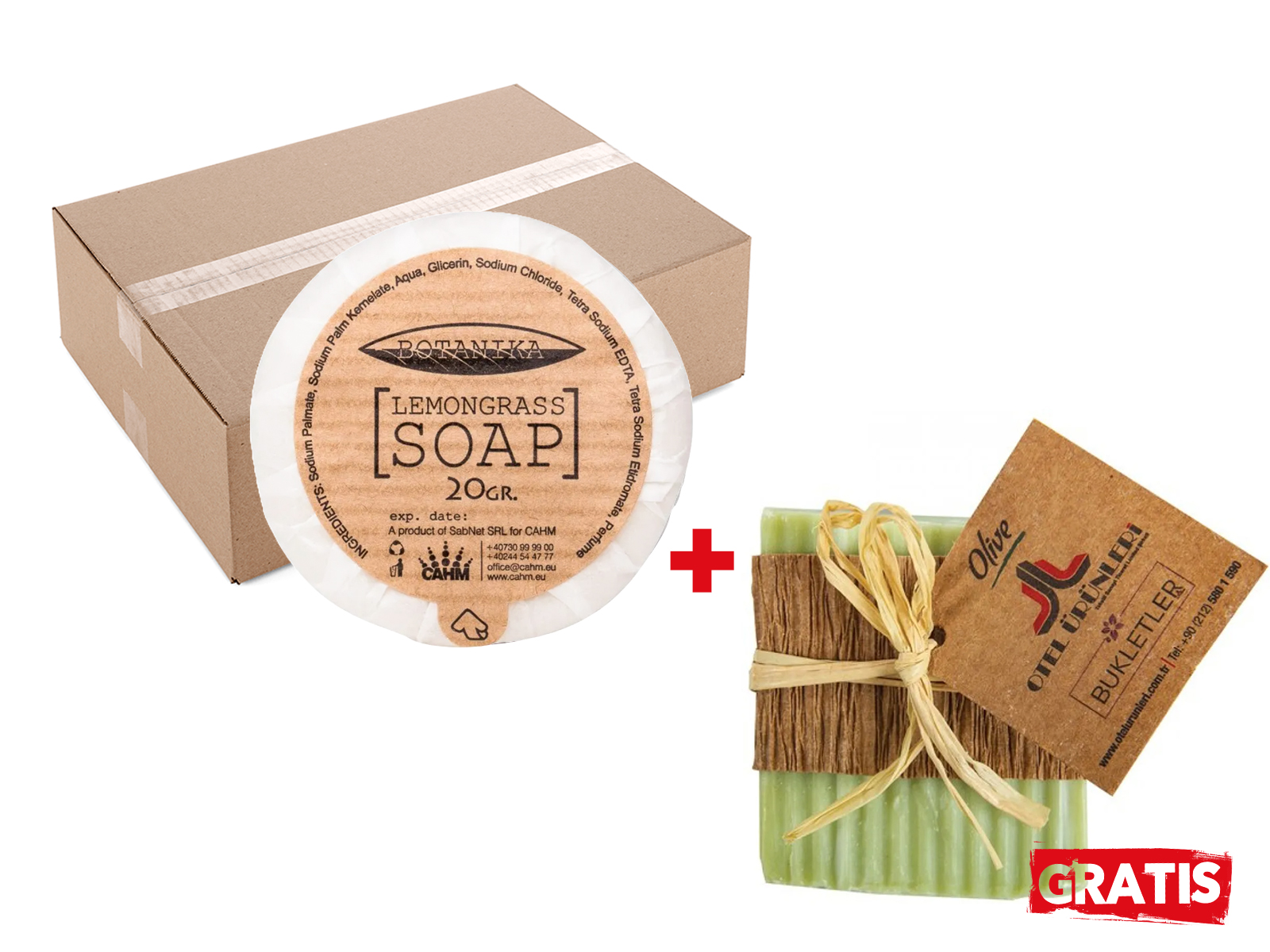 Pachet 1x bax Sapun 20 Gr - Botanika - Sense White si GRATUIT 50 buc Sapun premium - Olive AQAS 20g